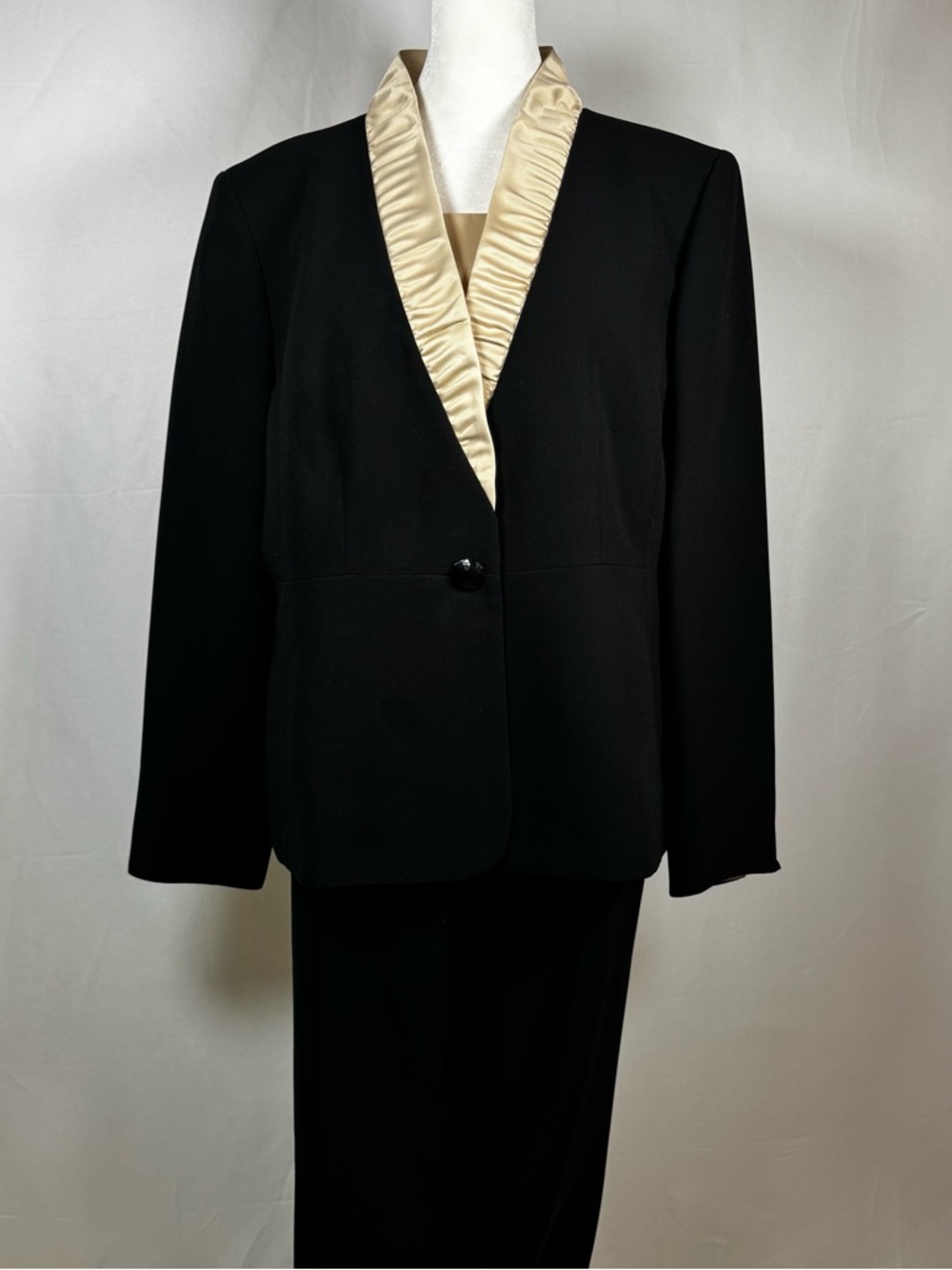 Kasper Black Blazer with Champagne Satin Shawl Collar and sleeveless blouse